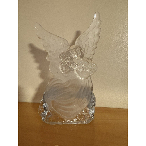 Unbranded Other - Vintage Frosted Glass Angel Tealight Candle Holder Musician Wings Figurine 6”